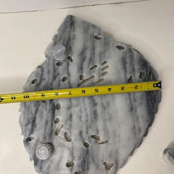 Hand-Carved Marble Decorative Dish Dragon Lotus Design Oyster Plate Candle Tray - Picture 8 of 13